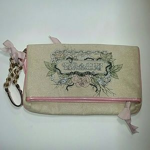 Coach Rare Gold Rose Tattoo  Fold Over Clutch